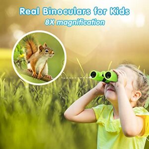 Binoculars for Kids, Gifts for 3-12 Year Boys Girls, Compact Kids Binoculars 8x21 High-Resolution for Bird Watching, Camping, Exploration, Hiking, Hunting, Sports Events and Safari Park (Green)