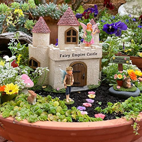 PRETMANNS Fairy Houses for Fairy Gardens - an Adorable Fairy Garden Castle with Outdoor Fairy Garden Accessories - Fairy House & Fairies for Fairy Garden - Fairy House Kit & Prince & Princess Fairies