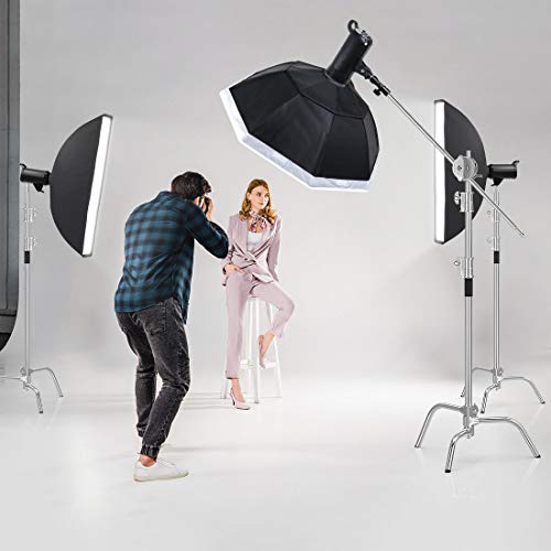 Photo Studio Stainless Steel Heavy Duty C Stand with Boom Arm - Max Height 11ft/331cm Photography Light Stand with 4ft/128cm Holding Arm, 2 Grip Head for Studio Monolight, Softbox, Reflector