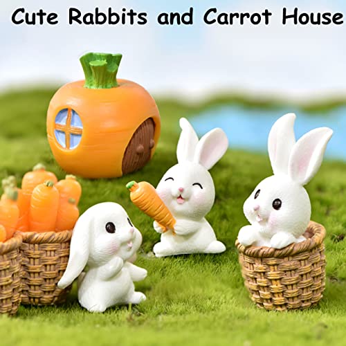 LONCESS Rabbit and Carrot Fairy Garden Accessories, Fairy Garden Kit, DIY Micro Landscape Ornaments for Easter Bunny Decor Garden Potted Plant Terrarium Decor Fairy Garden Miniatures 14 Pcs