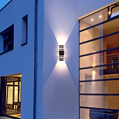 Outdoor Light Sconce Modern, Exterior Wall light Porch Light Up and Down Semi Cylinder Light Fixtures by Aluminum Finish and Tempered Glass Cover for Patio Garage Garden Corridor, Black(Semi cylinder)
