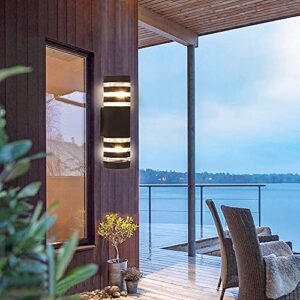 Outdoor Light Sconce Modern, Exterior Wall light Porch Light Up and Down Semi Cylinder Light Fixtures by Aluminum Finish and Tempered Glass Cover for Patio Garage Garden Corridor, Black(Semi cylinder)