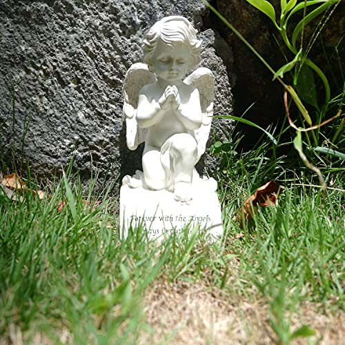 BonzaPicks Guardian Garden Praying Angel Statue, Home Outdoors Memorial Resin White Cherubs Figurines, Angel Baby Sculpture for Yard Decrations-6.5inch