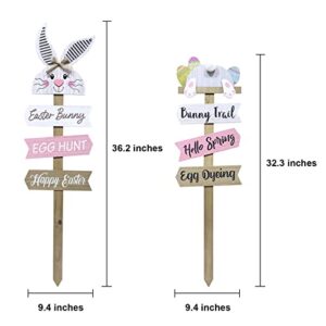 DECSPAS 2 PCS Easter Decorations, 37" Decorative Garden Stakes Easter Spring Outdoor Garden Decor, White Easter Bunny Happy Easter Sign Spring Decorations for The Home, Outdoor, Yard, Patio