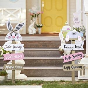 DECSPAS 2 PCS Easter Decorations, 37" Decorative Garden Stakes Easter Spring Outdoor Garden Decor, White Easter Bunny Happy Easter Sign Spring Decorations for The Home, Outdoor, Yard, Patio