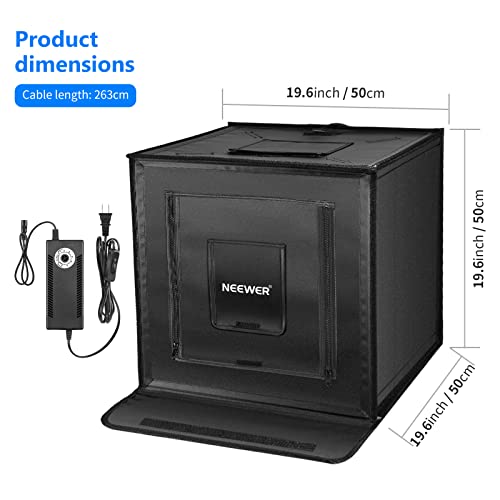 NEEWER Photo Studio Light Box, 20” x 20” Shooting Light Tent with Adjustable Brightness, Foldable and Portable Tabletop Photography Lighting Kit with 80 LED Lights and 4 Colored Backdrops