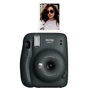 fujifilm instax mini 11 instant film camera with automatic exposure and flash, fujinon 60mm lens with selfie mirror, optical viewfinder – charcoal grey (renewed)