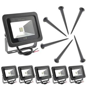 zsgoes 6 pack warm white 10w led flood light outdoor waterproof ip65, wall security landscape lamp, home, square, yard, garage, street, pathway, spike stand, low voltage 12v 24v 36v 48v 60v dc ac