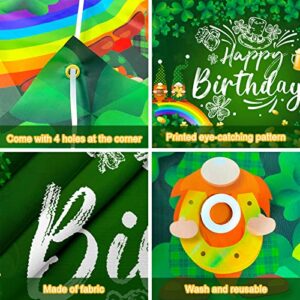 Ushinemi St Patricks Day Birthday Decorations, St. Patrick's Day Happy Birthday Backdrop Banner, Lucky Clover Shamrock Gnome Birthday Party Background 6 x 3.6 ft