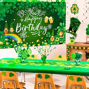 Ushinemi St Patricks Day Birthday Decorations, St. Patrick's Day Happy Birthday Backdrop Banner, Lucky Clover Shamrock Gnome Birthday Party Background 6 x 3.6 ft