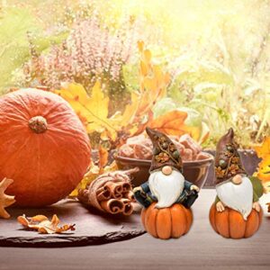 Thanksgiving Pumpkin Garden Gnome Figurines with White Beard Set of 2 for Home Garden Lawn Outdoor Fairy Statue Decoration Holiday Yard Decor