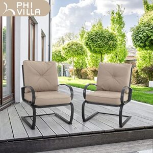 PHI VILLA 7 Pcs Patio Dining Set, Outdoor Furniture Dining Set with 6 Spring Motion Chair with 3.9" Cushion & 1 Large Rectangular Table for Garden, Lawn, Beige