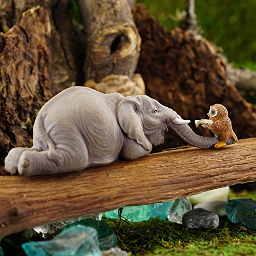 Top Collection Miniature Garden Elephant Reading Book with Owl