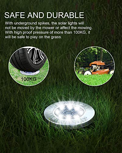 UFOND 12 Pack Solar Ground Lights，Outdoor Waterproof LED Solar Garden Lights, Disk Lights for Lawn Pathway Yard Walkway Driveway Patio Deck, Solar Lights (Cold White)