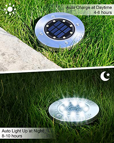 UFOND 12 Pack Solar Ground Lights，Outdoor Waterproof LED Solar Garden Lights, Disk Lights for Lawn Pathway Yard Walkway Driveway Patio Deck, Solar Lights (Cold White)