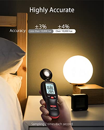 Wintact Digital Illuminance Light Meter Handheld with Thermometer Ambient, Lux Meter Range up to 200,000 Lux, Photometer Light Intensity Sense Test for Garden Indoor Plants LED Grow Light, Photography