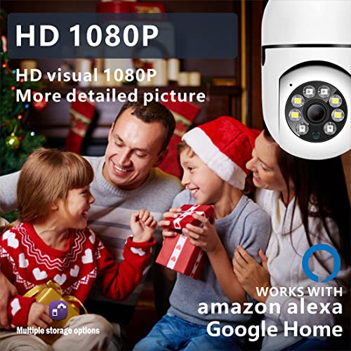 Light Bulb Camera,Security Cameras Wireless Outdoor 1080p Color Night,Lightbulb Cameras for Home Security 2.4g WiFi,E27 Socket Smart Porch Camera Garage, with Motion Tracking 360° Alexa Google Home