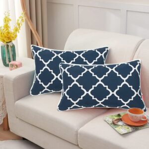 in4 care 12×19 lumbar throw pillows set of 2, outdoor summer spring garden farmhouse décor outside furniture bench decorative pillows for patio sofa couch chair bed-navy geometry