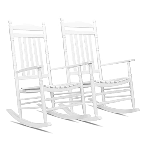 VINGLI 2PCS Wood Rocking Chairs Relaxing Rocker for Deck, Garden, Backyard, Porch, Indoor or Outdoor Use with 350 lbs Weight Capacity, White