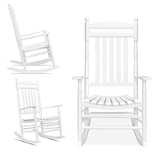 VINGLI 2PCS Wood Rocking Chairs Relaxing Rocker for Deck, Garden, Backyard, Porch, Indoor or Outdoor Use with 350 lbs Weight Capacity, White