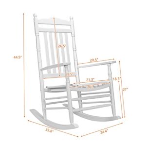 VINGLI 2PCS Wood Rocking Chairs Relaxing Rocker for Deck, Garden, Backyard, Porch, Indoor or Outdoor Use with 350 lbs Weight Capacity, White