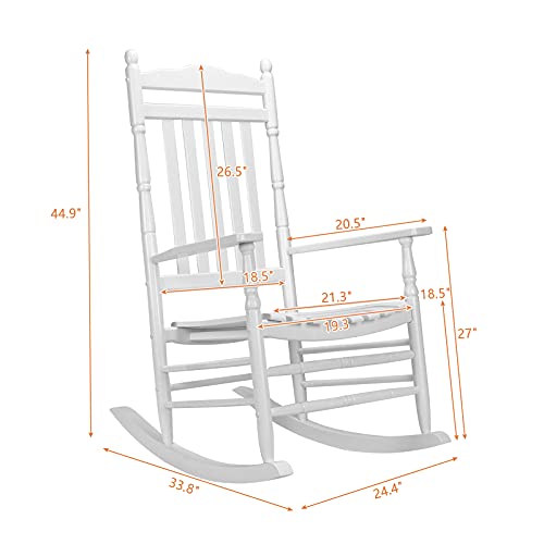 VINGLI 2PCS Wood Rocking Chairs Relaxing Rocker for Deck, Garden, Backyard, Porch, Indoor or Outdoor Use with 350 lbs Weight Capacity, White