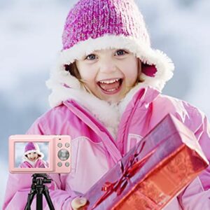 Digital Camera for Kids, Lecran 1080P 44MP Kids Camera with 32GB Card Point and Shoot Camera with 16X Zoom, Compact Portable Cameras Christmas Birthday Gift for Children Kids Teens Girl Boy(Pink)