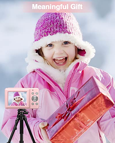 Digital Camera for Kids, Lecran 1080P 44MP Kids Camera with 32GB Card Point and Shoot Camera with 16X Zoom, Compact Portable Cameras Christmas Birthday Gift for Children Kids Teens Girl Boy(Pink)