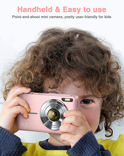 Digital Camera for Kids, Lecran 1080P 44MP Kids Camera with 32GB Card Point and Shoot Camera with 16X Zoom, Compact Portable Cameras Christmas Birthday Gift for Children Kids Teens Girl Boy(Pink)