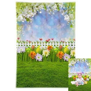 swepuck 5x7ft durable fabric easter backdrop spring flowers green grass fence eggs bokeh sky photography background baby kid children portrait floral party decoration photo booth studio props