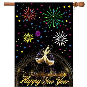 new years flag,happy new year garden flag 28 x 40 inch double sided fireworks wine glass clock happy new year house flag for new year greettings or decoration with 2 grommets