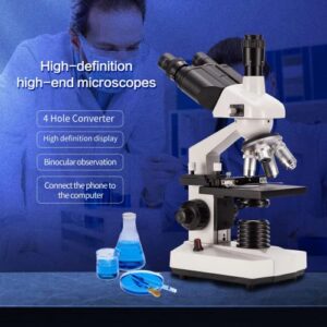 Compound trinocular Microscope, 40X-5000X Magnification, Digital Laboratory trinocular Compound LED Microscope with USB Camera and Mechanical Stage, WF10x and WF20x eyepieces, Abbe Condenser