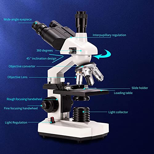 Compound trinocular Microscope, 40X-5000X Magnification, Digital Laboratory trinocular Compound LED Microscope with USB Camera and Mechanical Stage, WF10x and WF20x eyepieces, Abbe Condenser