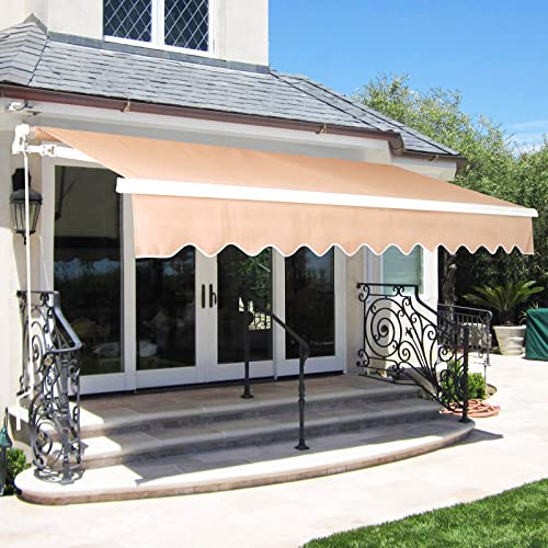 Patio Awning Retractable Awning Sunshade Shelter Deck Canopy Window Door Awning with Crank Handle and UV Water-Resistant Fabric for Outside Patio Porch Garden,Tan (8’x10’)