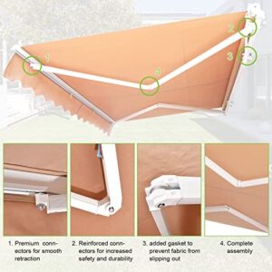 Patio Awning Retractable Awning Sunshade Shelter Deck Canopy Window Door Awning with Crank Handle and UV Water-Resistant Fabric for Outside Patio Porch Garden,Tan (8’x10’)