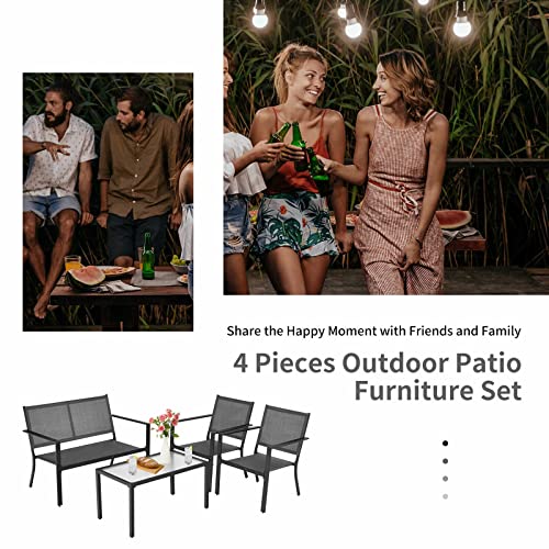 LIRUXUN 4 PCS Patio Furniture Set Sofa Coffee Table Steel Frame Garden Coffee Table Loveseat Chair