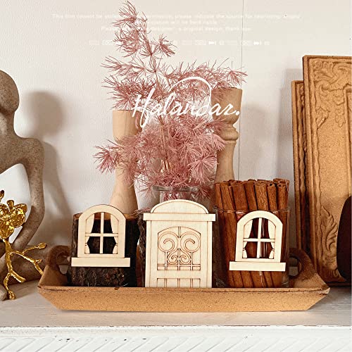 Halandar 48 Pcs Fairy Door Wooden Garden Doors Craft Mini Window Fairy House DIY Kit Unfinished Miniature Door Unpainted Fairy Window Accessories for Wall Home Party Decoration (Antique Style)