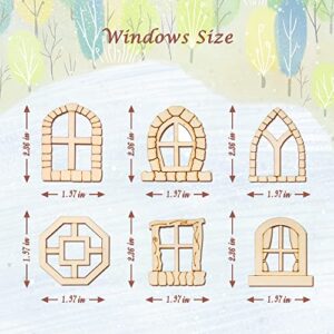 Halandar 48 Pcs Fairy Door Wooden Garden Doors Craft Mini Window Fairy House DIY Kit Unfinished Miniature Door Unpainted Fairy Window Accessories for Wall Home Party Decoration (Antique Style)