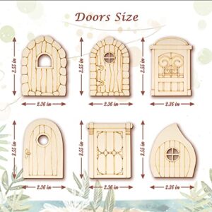 Halandar 48 Pcs Fairy Door Wooden Garden Doors Craft Mini Window Fairy House DIY Kit Unfinished Miniature Door Unpainted Fairy Window Accessories for Wall Home Party Decoration (Antique Style)