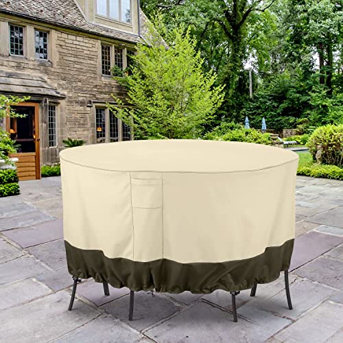 SunPatio Patio Furniture Covers, Waterproof Round Table and Chairs Cover for Patio Dining Set, All-Weather Outdoor Conversation Set Cover, Durable and Wind Resistant, Beige and Olive, 72" Dia x 30" H