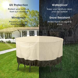 SunPatio Patio Furniture Covers, Waterproof Round Table and Chairs Cover for Patio Dining Set, All-Weather Outdoor Conversation Set Cover, Durable and Wind Resistant, Beige and Olive, 72" Dia x 30" H