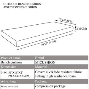 MICUSHION Outdoor Bench Cushion for Patio Furniture Water Resistant Porch Swing High Density Foam Cushions Non Slip Window Seat Pad Indoor (36"x16"x2", Khaki)