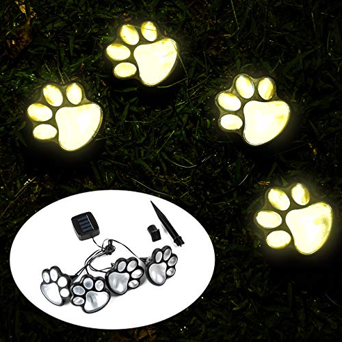 Solar Dog Cat Animal Paw Print Lights, LED Solar Garden Path Lawn Yard Decor Lamp, Cat, Puppy Animal Garden Lights Paw Lamp for Pathway, Outdoor Decorations-Solar Paw(Warm White)