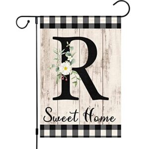 monogram letter r initial garden flag 12×18 double sided burlap, small vertical welcome initial family last name personalized sweet home flag outdoor decoration (only flag)