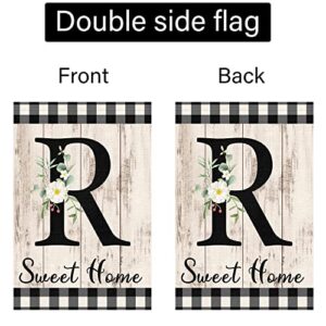 Monogram Letter R Initial Garden Flag 12x18 Double Sided Burlap, Small Vertical Welcome Initial Family Last Name Personalized Sweet Home Flag Outdoor Decoration (ONLY FLAG)