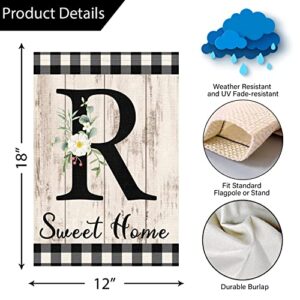 Monogram Letter R Initial Garden Flag 12x18 Double Sided Burlap, Small Vertical Welcome Initial Family Last Name Personalized Sweet Home Flag Outdoor Decoration (ONLY FLAG)