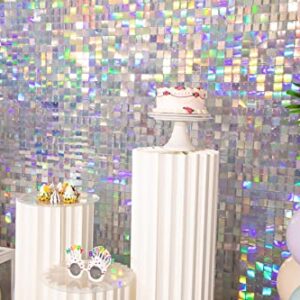 Shimmer Wall Backdrop Iridescent Silver Sequin Wall Panel Backdrop Decor for Wedding, Anniversary, Birthday, Party, 12 Panels