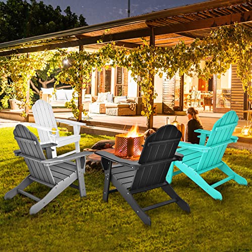 Giantex Adirondack Chair Outdoor Fire Pit Chairs, HDPE Weather Resistant Patio Chair for Outside Campfire,Deck, Garden, Yard, Lawn Furniture Porch and Lawn Seating Composite Chairs, Turquoise