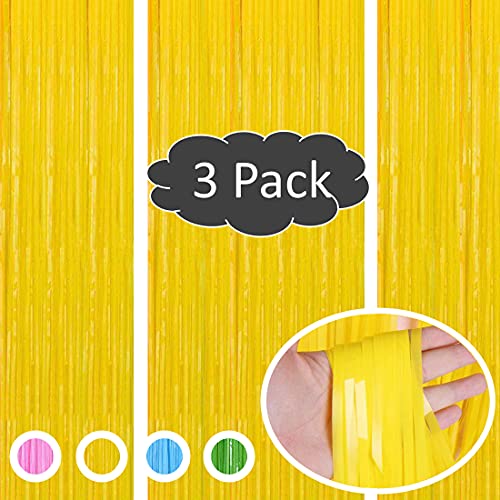 Vanujoy 3pcs Macaron Yellow Tinsel Foil Fringe Backdrop Curtains Party Decoration - Party Door Wall Streamer Photo Backdrop for Birthday Wedding Engagement Bridal Shower Decoration