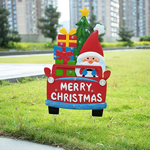 Christmas Garden Stakes with LED Light - Santa Claus Yard Sign with Stake, Xmas Decorations for Front Pathway Walkway Lawn, Metal Outdoor Decor Waterproof Battery Box